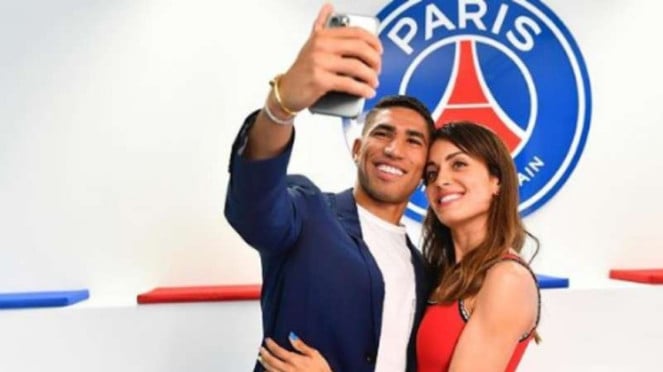 Ashraf Hakimi con su esposa Hiba Abuk.