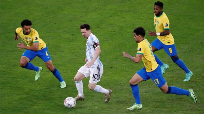 Final Copa America 2021 antara Timnas Argentina vs Brasil. 