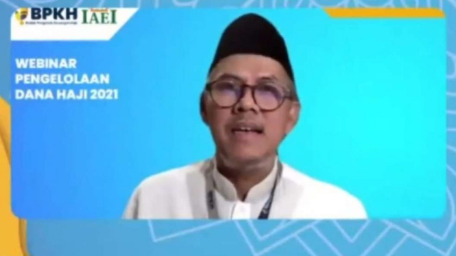 Kepala BPKH Anggito Abimanyu saat webinar Pengelolaan Dana Haji 2021.