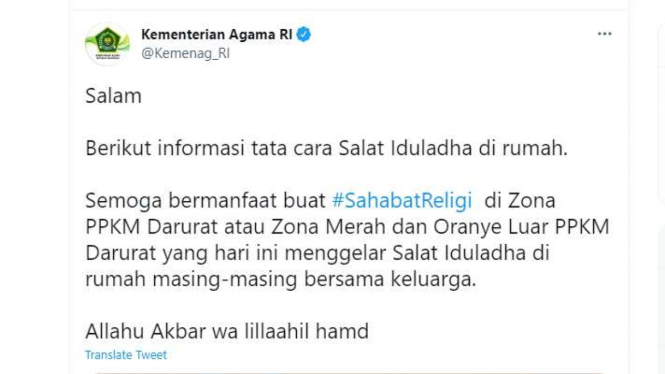 Postingan di twitter @Kemenag_RI