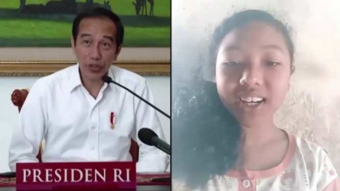 Presiden Joko Widodo menyapa siswa kelas 5 dalam peringatan Hari Anak Nasional