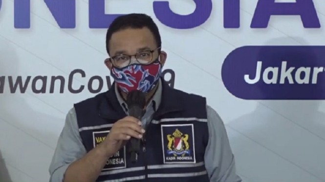 Gubernur DKI Jakarta Anies Baswedan di acara vaksinasi Kadin Indonesia