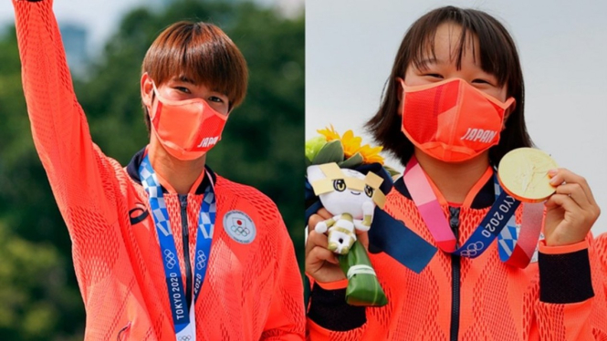 Momiji Nishiya (kanan) berusia 13 tahun raih medali Olimpiade 2020