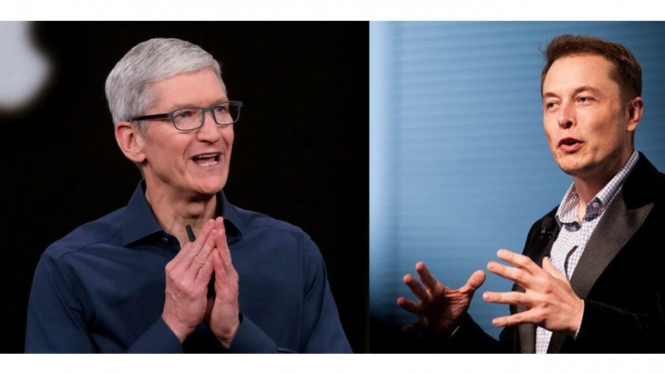 CEO Apple Tim Cook dan CEO Twitter Elon Musk.