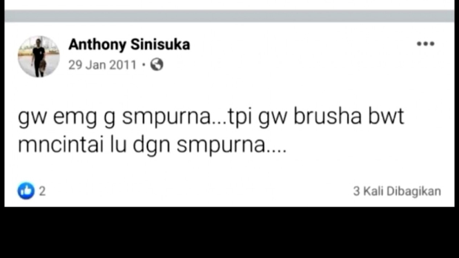 Postingan lawas Anthony Ginting di akun Facebook pribadinya