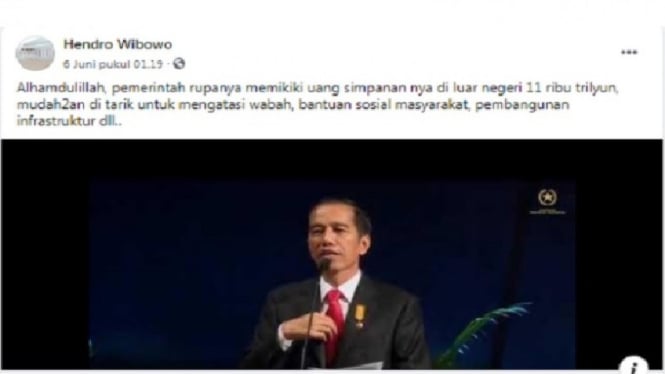 Postingan di facebook yang sebut pemerintah Jokowi simpan Rp11 ribu triliun