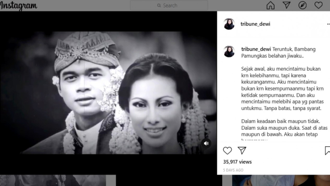 Postingan kolase foto di akun IG istri Bambang Pamungkas, Tribuana Tungga Dewi