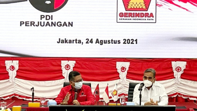 Sekjen PDIP Hasto Kristiyanto dan Sekjen Gerindra  Ahmad Muzani.