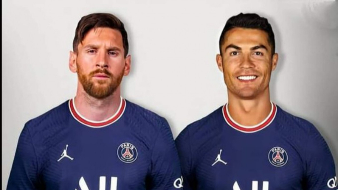 Bos PSG unggah foto Cristiano Ronaldo bareng Lionel Messi.