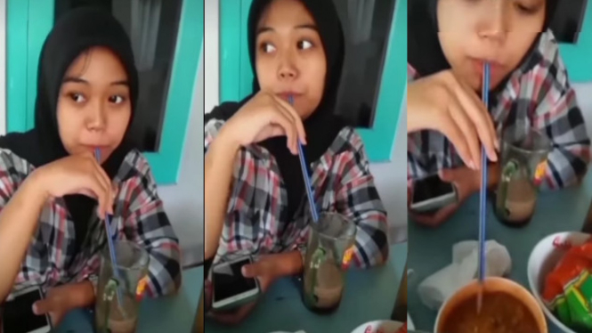 Viral Wanita Ludahi Mangkok Sambal dengan Sedotan (Instagram/kamerapengawas)