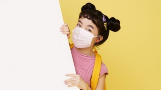Ilustrasi anak pakai masker. Ilustrasi anak pakai masker.