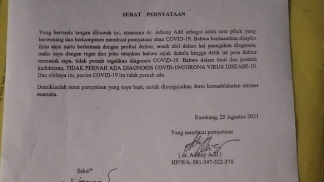 Surat Pernyataan Dokter di Enrekang Sulsel