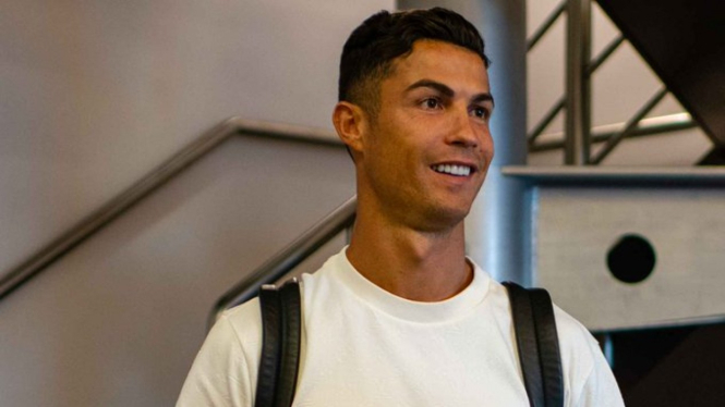 Cristiano Ronaldo saat tiba di Manchester