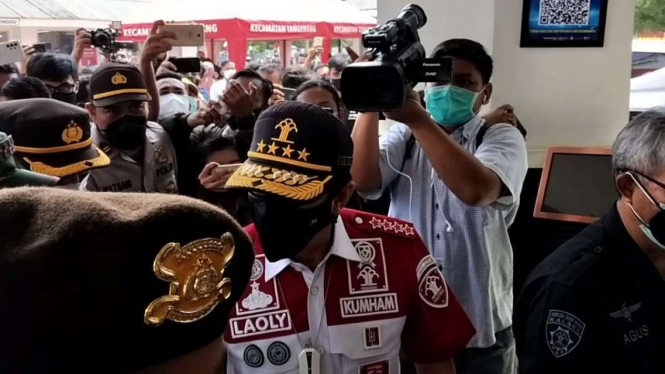 Menteri Hukum dan HAM Yasonna Laoly tiba di Lapas Kelas I Tangerang.