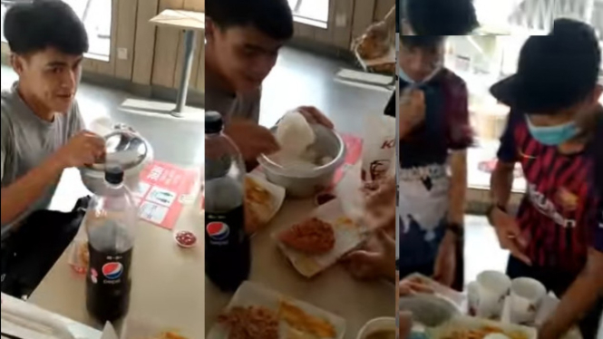 Viral Sekelompok Remaja Makan di KFC Bawa Nasi Sendiri (Instagram/indoviral8)