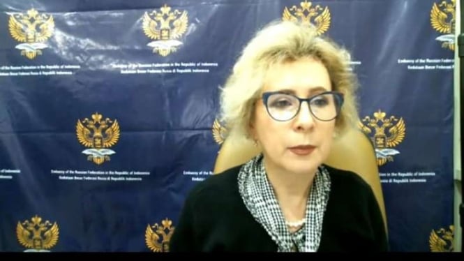 Dubes Rusia Lyudmila Vorobieva dalam konferensi pers 