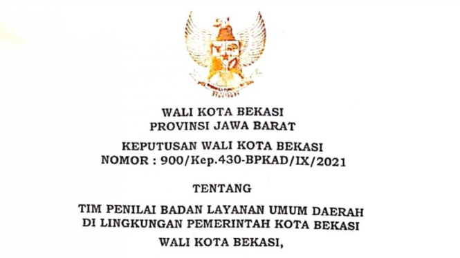 Surat Keputusan Wali Kota Nomor: 900/Kep.430-BPKAD/IX/2021 Tanggal: 03 September