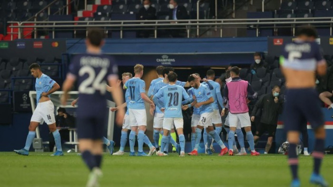Manchester City merayakan gol ke gawang PSG