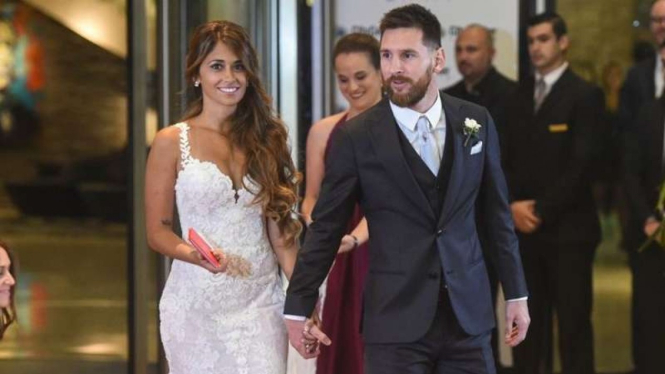 Lionel Messi saat menikahi Antonela Roccuzzo.