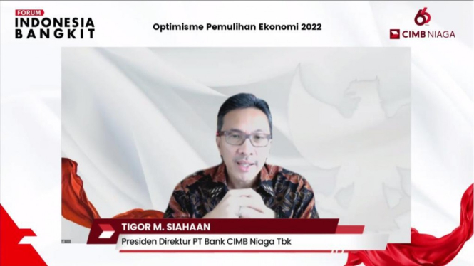 CIMB Niaga Forum Indonesia Bangkit Vol.3:  Presiden Direktur CIMB Niaga Tigor M. Siahaan menyampaikan opening speech dalam Forum Indonesia Bangkit Vol.3 bertema “Optimisme Pemulihan Ekonomi 2022”, Rabu (29/9/2021).