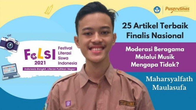 Maharsyalfath (18) siswa MAN 1 Jombang, Jawa Timur, lolos 25 karya terbaik nasional Festival Literasi Siswa Indonesia (FeLSI) 2021 - Pusat Prestasi Nasional (Puspresnas), Kemendikbud Ristek RI. (dok. pribadi).