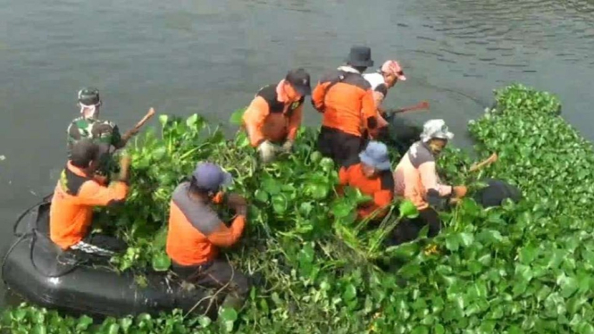 Petugas dan relawan gabungan bersihkan sungai dari tanaman liar di Kendal.