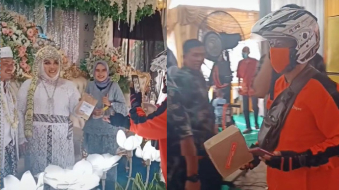 Viral Pengantin Wanita Terima Kiriman Paket di Pelaminan (TikTok/antoniusandi7)