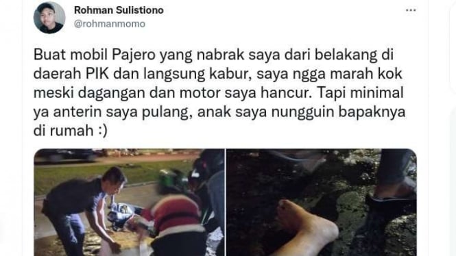 Cuitan akun yang mengaku jadi korban tabrak lari di PIK