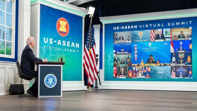  Presiden AS Joe Biden saat menghadiri KTT ASEAN yang digelar secara virtual.