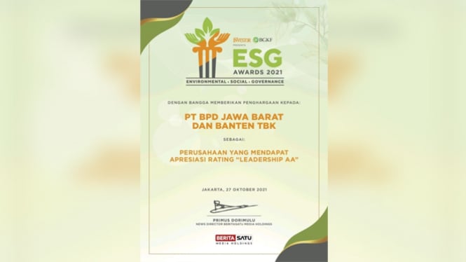 Bank BJB raih ESG Dislcosure Awards 2021