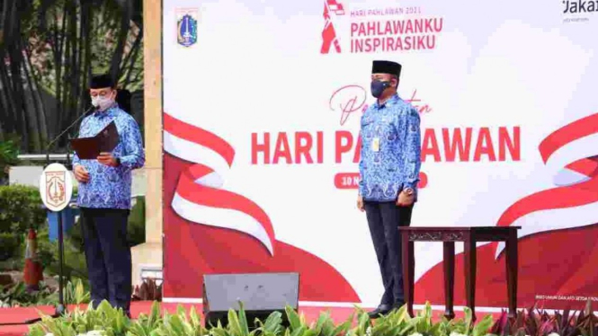 Gubernur DKI Jakarta Anies Baswedan saat peringatan Hari Pahlawan.