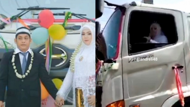 Viral Pengantin Pamer Mobil Truk 