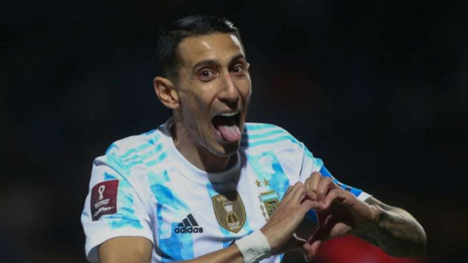 Pemain Argentina, Angel Di Maria rayakan gol.