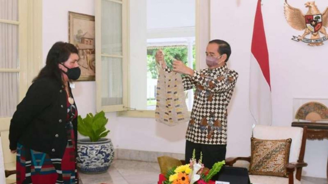 Presiden Jokowi menerima Menlu Selandia Baru Nanaia Mahuta di Istana Merdeka