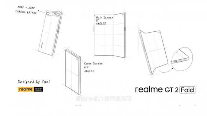 Desain ponsel lipat Realme GT 2 Fold.