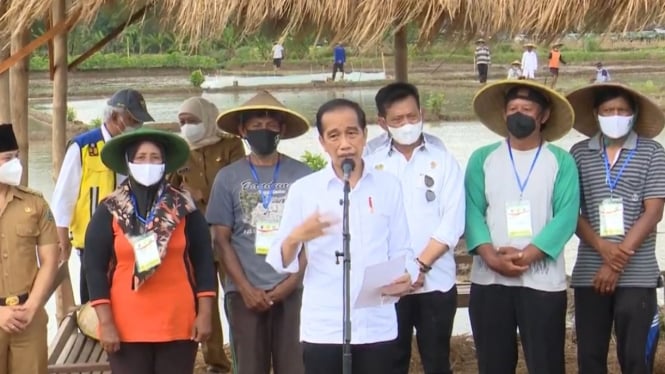 Presiden Jokowi usai menanam padi bersama petani.