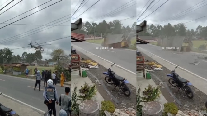 Viral Warung Porak-poranda saat Helikopter TNI Take Off
