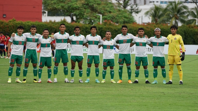Skuad Timnas Indonesia menghadapi Laos di Piala AFF 2020