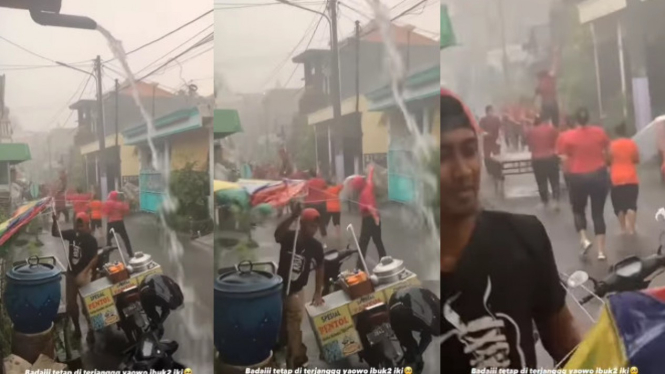 Viral Emak-emak Senam Aerobik di Tengah Guyuran Hujan