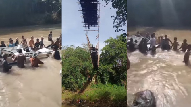 Mobil Terperosok di Jembatan Gantung Patirongnge Bone