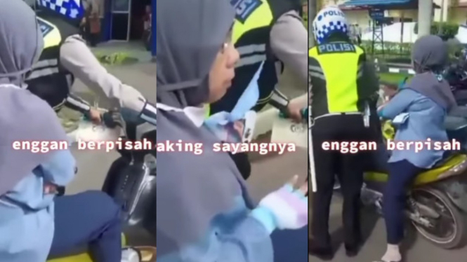 Viral Wanita Ditilang Polisi Tidak Mau Turun dari Motornya
