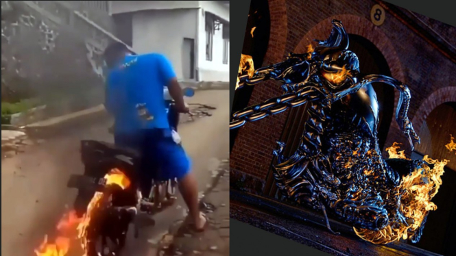 Aksi pemotor bergaya ala Ghost Rider