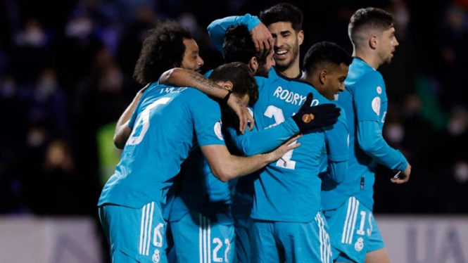 Pemain Real Madrid merayakan gol