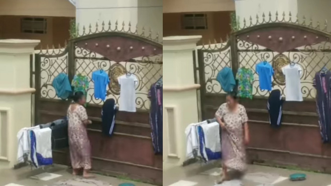 Viral Emak-emak Jemur Baju di Pintu Rumah Tetangga