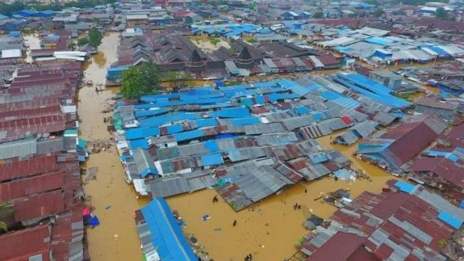 Bagian wilayah Kota Jayapura di Provinsi Papua yang terdampak banjir pada Jumat, 7 Januari 2022.