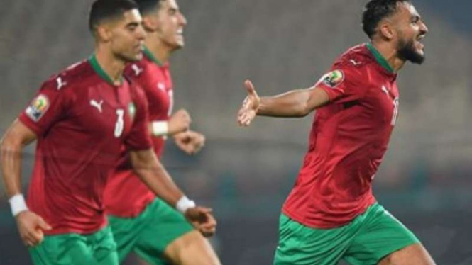 Pemain Timnas Maroko rayakan gol