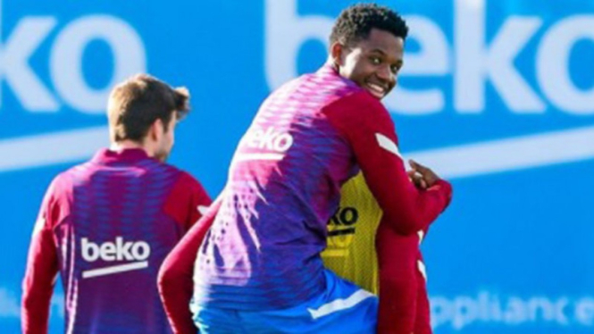 Ansu Fati saat latihan Barcelona