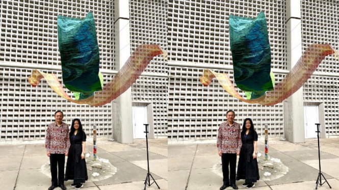 Karya "Linking" asal seniman Taiwan Dikunjungi Wakil Kepala TETO Chen Sheng Peng dan Kurator Sandy Lo.