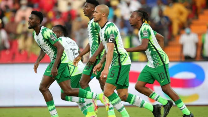 Timnas Nigeria merayakan gol ke gawang Timnas Sudan