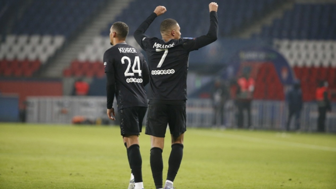 Kylian Mbappe selebrasi gol di laga PSG vs Brest